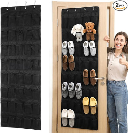 2 Pack Over The Door Shoe Organizer, Hanging Shoe Rack with 40 Large Mesh Pockets for Closet, Behind Door Storage Holder for Entryway, Bedroom, Dorm - Black