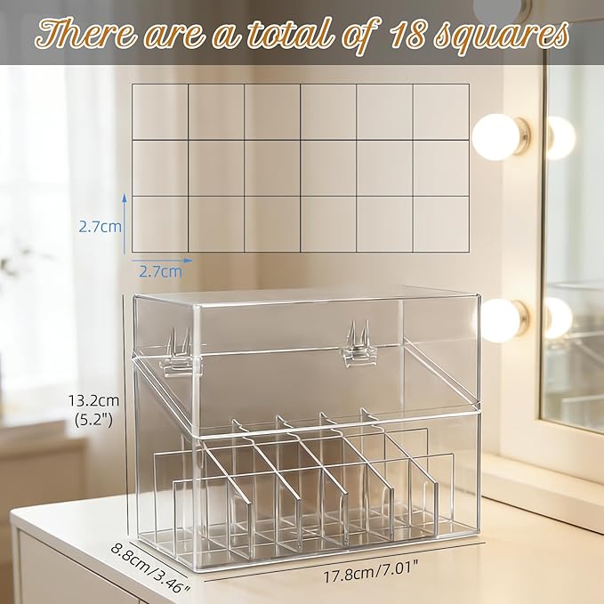 ATOMUS Lipstick Holder Display Case, 18 Slots Lipstick Organizer Storage with Dust Cover Transparent Acrylic Cosmetic Makeup Lipgloss Rack Holder