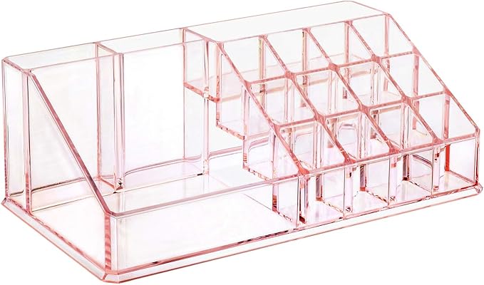 Ikee Design Pink Jewelry & Cosmetic Storage Display Boxes Two Pieces Set, Pink Cosmetic Jewelry Organizer Makeup Holder, Organizer for Vanity
