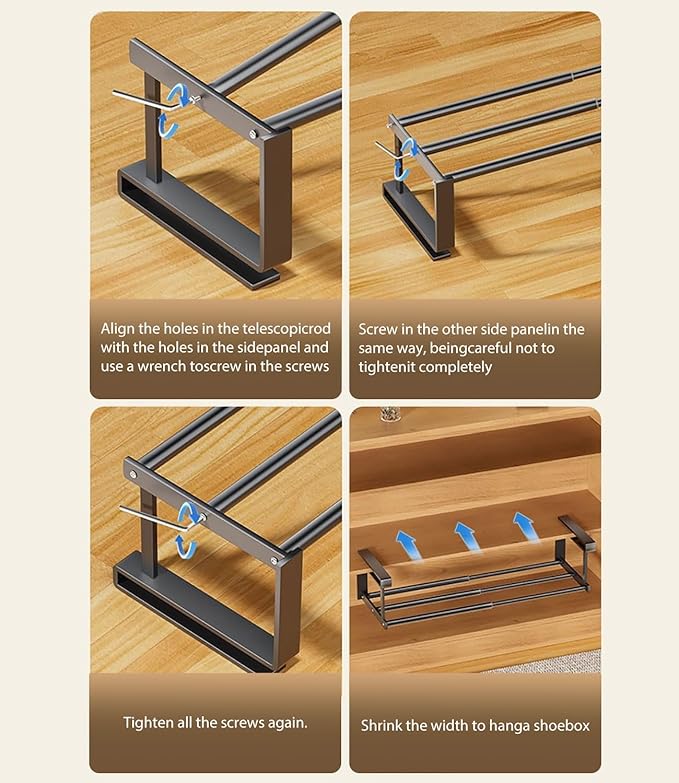 2-Pack Expandable Shoe Rack & Hanging Shoe Organizer, Adjustable Under Shelf Storage for Closet, 16.5"-31.5" Space Saving Rack for Closet Pantry Laundry Room