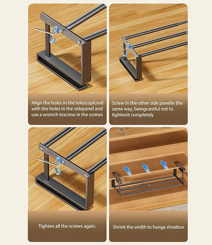 2-Pack Expandable Shoe Rack & Hanging Shoe Organizer, Adjustable Under Shelf Storage for Closet, 16.5"-31.5" Space Saving Rack for Closet Pantry Laundry Room