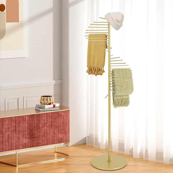 Scarf Organizer 30 Tiers, Scarf Hanger Display Rack, Metal Holder Hijab Stand for Clothing Store Commercial Home, Space Saving Shelves (Gold)
