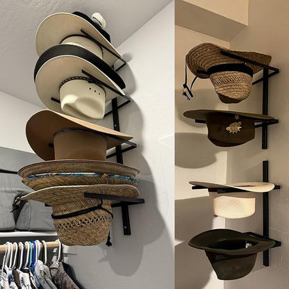 Cowboy Hat Rack, 6 Pieces Metal Western Hat Organizer, Black Cowboy Hat Holder Wall Storage Hat Holder for Wall Decor, Western Room Decor, Keeps Original Shape of Hat