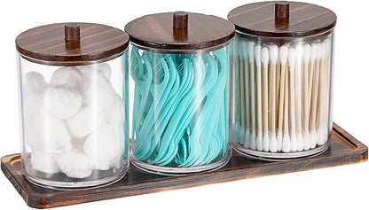 3 Packs Acrylic Cotton Swab Holder Qtip Holder Bathroom Accessories Storage Container with Tray Qtip Dispenser with Lid for Dental Floss