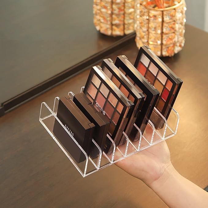 Vowcarol Eyeshadow Palette Organizer, Acrylic 7-Section Divided Makeup Palette Organizer Holder - Clear 2 Pack