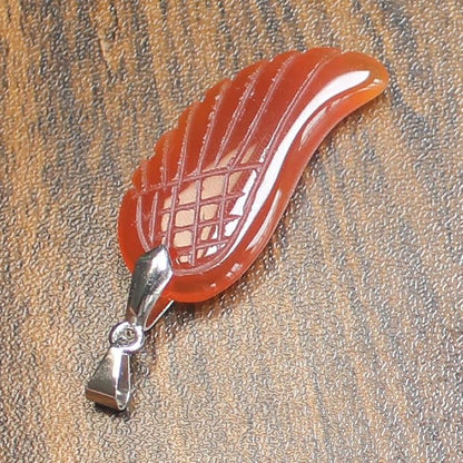 35mm Hand carved mixed gemstom angel wing for necklace pendant bead (red agate)