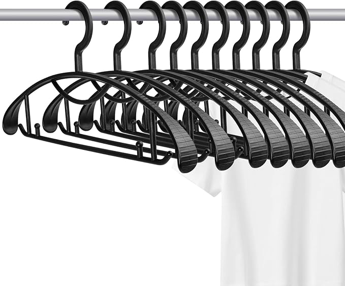 Plastic Clothes Hanger, Extra Thick Plastic Wide Shoulder Adult Slip Resistant Standard Clothing Hanger Ideal for Everyday Use Black 10 Pack 1.1inch Width