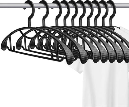 Plastic Clothes Hanger, Extra Thick Plastic Wide Shoulder Adult Slip Resistant Standard Clothing Hanger Ideal for Everyday Use Black 10 Pack 1.1inch Width