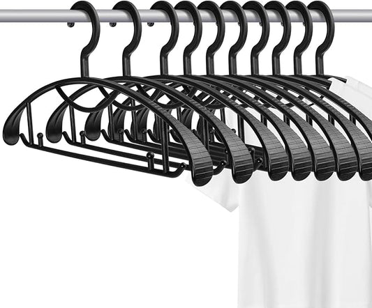 Plastic Clothes Hanger, Extra Thick Plastic Wide Shoulder Adult Slip Resistant Standard Clothing Hanger Ideal for Everyday Use Black 10 Pack 1.1inch Width