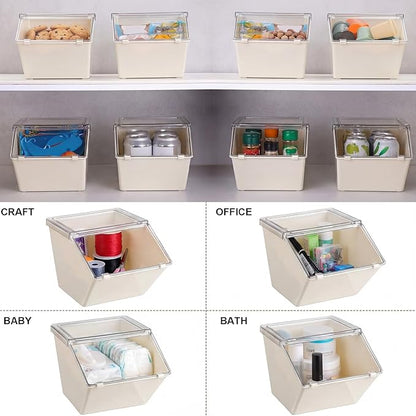 Yerliker 6 Pcs Clear Plastic Storage Bins with Lids Large Stackable Pantry Storage Organizer Bins Kitchen Organization Cabinet Organizers Ideal Containers for Fridge, Kitchen, Cabinets (White)