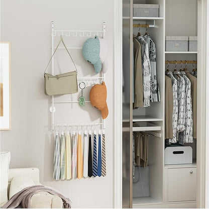 HapiRm Over Door Hat Rack - 3 Tier Wall Mounted Hat Organizer with 16 Hooks and 10 Movable Clips, Baseball Cap Organizer Storage Holds up to 26 Caps for Door, Bedroom, Closet USPTO Patent Pending
