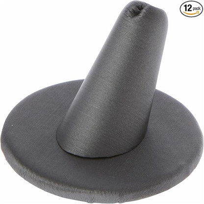 Plymor Gray Faux Leather Ring Finger Display, Single on Round Base, 2" W x 2" D x 1.25" H (Pack of 12)