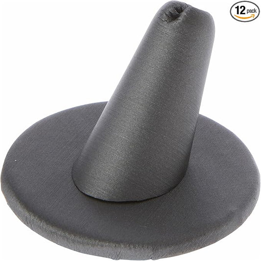 Plymor Gray Faux Leather Ring Finger Display, Single on Round Base, 2" W x 2" D x 1.25" H (Pack of 12)