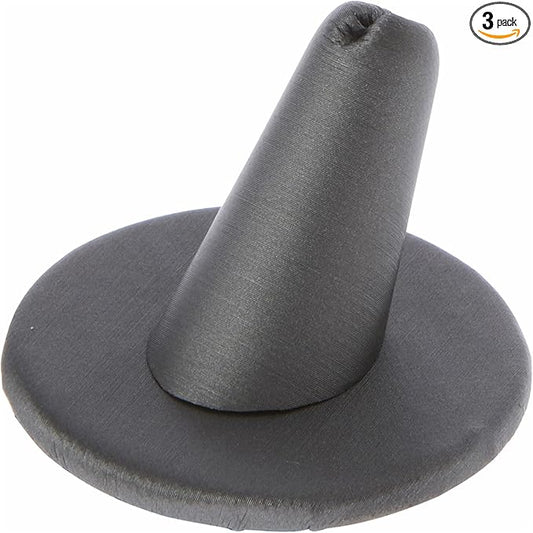 Plymor Gray Faux Leather Ring Finger Display, Single on Round Base, 2" W x 2" D x 1.25" H (Pack of 3)
