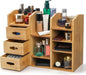 Coloch Bamboo Makeup Organizer with Drawers, Large Cosmetics Storage Shelf for Vanity Countertop Skincare Organizer for Desktop, Skincare, Beauty Supplies, Cosmetics Display, Stationery Storage