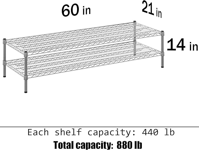 21" Deep x 60" Wide x 14" Height Wire Shelving Kit | 2-Tier | NSF Commercial Storage Rack Unit