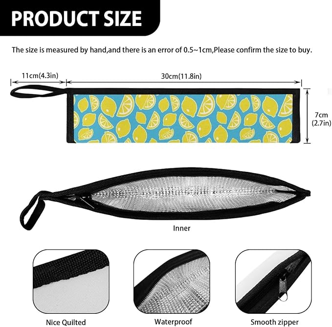 COEQINE Lemon Travel Silverware Holder Case Reusable Portable Travel Tableware Lightweight Portable Lemon Flatware Organzier Bag With Zipper Portable Reusable