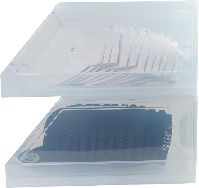 The CapBox 2.0 (2 Pack Clear) Hat Organizer for Baseball Caps, Stackable Sliding Tray Hat Rack & Hat Holder Hat Hanger Cap Storage Container 2 Yr. Warranty Anti Tilting & Tray Stopper (Clear)