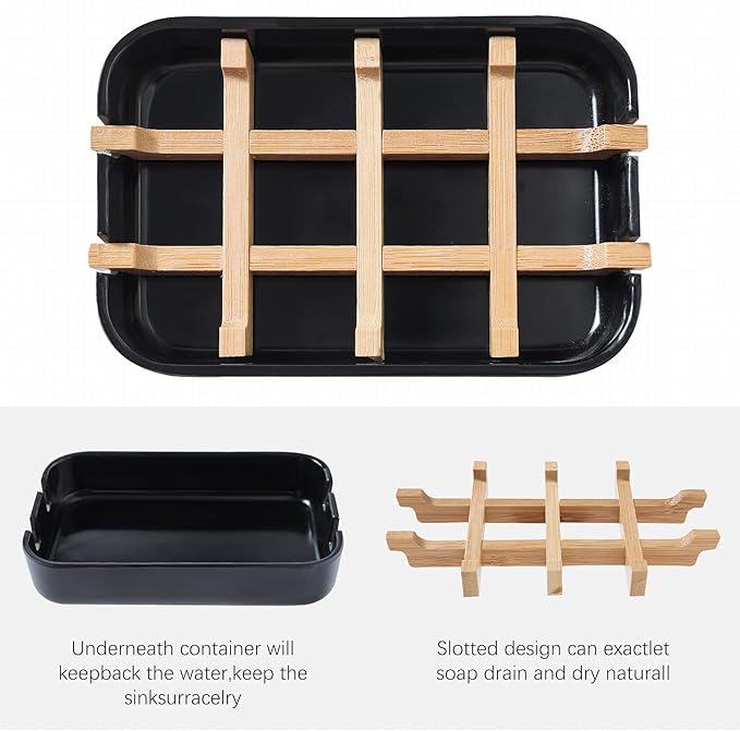 Soap Dishes for Bar Soap,2Pcs/Set Bathroom Soap Holder, Bamboo Soap Dishes Holder for Bathroom Shower, Sink Soap Dish, White&Black Soap Tray（White&Black）