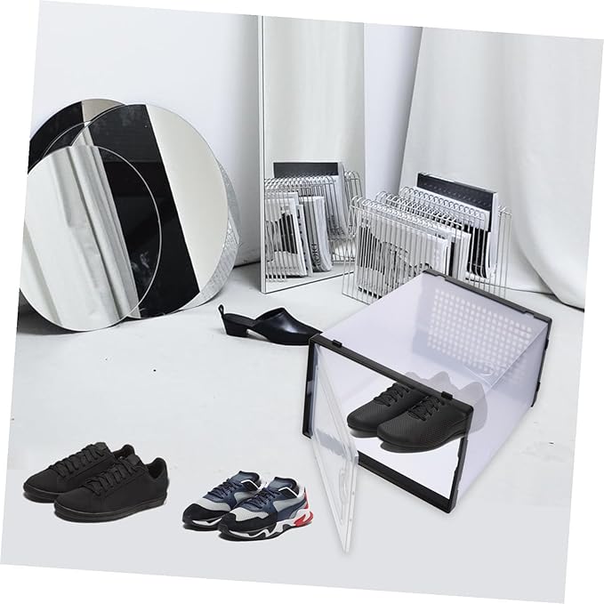 2 Pcs Stackable Shoe Storage Boxes Thickened Plastic Shoe Organizer Containers with Drawer Design Space-saving for Sneakers and Boots Black