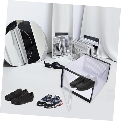 2 Pcs Stackable Shoe Storage Boxes Thickened Plastic Shoe Organizer Containers with Drawer Design Space-saving for Sneakers and Boots Black