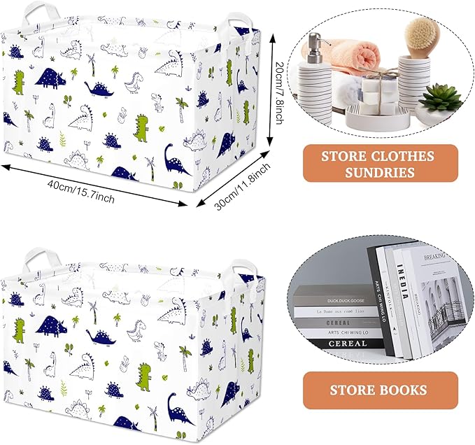 Boy Dinosaur Storage Basket, Dino Kids Large Storage Bins Box with Handles,Shelf Basket Ideal for Room Nursery Decor, Books, Organizing Clothes (Dinosaur)