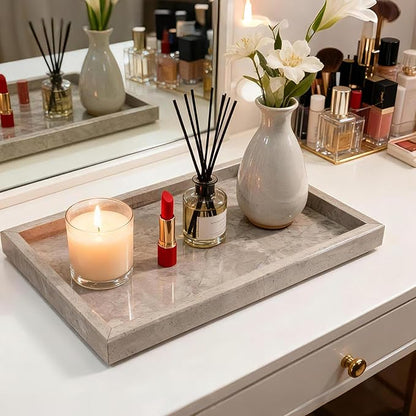 Pure Natural Marble Tray for Bathroom, Dresser, Sink. Cosmetics, toiletries, perfumes, Jewelry, Candles, etc. can be Placed (Floral Wood Grain, 12" x 8" x 1.2")