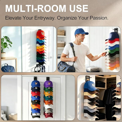 Hat Hook for Wall, 2 Pack Hat Organizer, Hat Holder with Strong Adhesive and Screws, Cap Holder Hat Hangers for Wall Closet Door and Bedroom (Black)