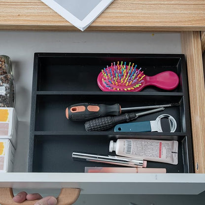 Fibogollo Silverware Organizer Bamboo Kitchen Drawer Organizer, Flatware Organizer Tray for Kitchen, Flatware, Utensils（Black）