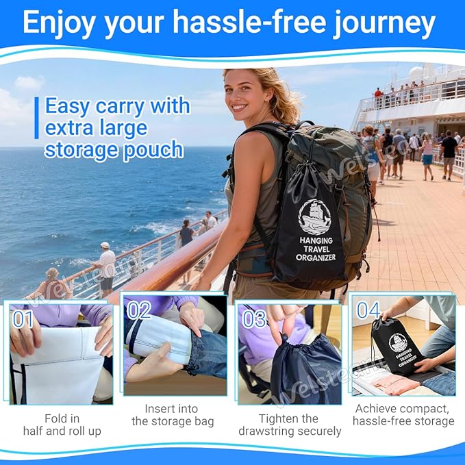 Cruise Ship Magnetic Door Organizer, Over The Door Organizer For Cruise Ships, Magnetic Shoe Rack with 2 Strong Anti-Scratch Magnets & Durable Pockets To Store Cruise Essentials (White)