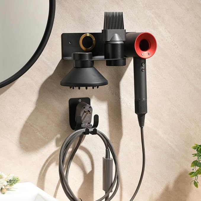 Hair Dryer Holder Wall Mount for Dyson Supersonic Airwrap Hair Dryer, Wall Mounted Hair Tool Organizer, Metal Blow Dryer Holder Attachments Storage for Bathroom and Salon, Black