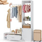 PatioPerk Closet System,Closet Organizer with Hanging Rods & Storage Shelves,Wardrobe Clothes Rack with Drawers and coat tree, Modern Garment Rack for Dressing Room, Hallway, White