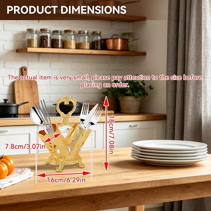 Cyrank Vintage Utensil Holder, Gold Kitchen Utensil Holder for Countertop Metal Utensil Organizer Silverware Caddy Storage Holder for Flatware, Cutlery, Spoon, Fork