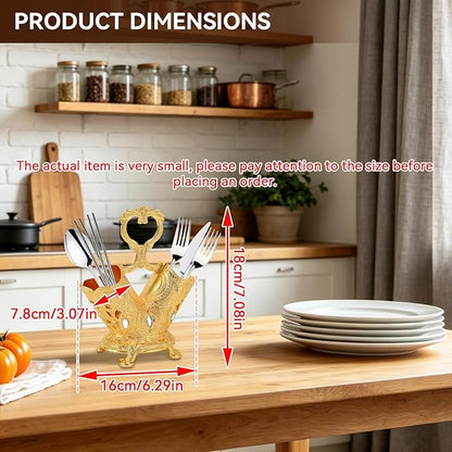 Cyrank Vintage Utensil Holder, Gold Kitchen Utensil Holder for Countertop Metal Utensil Organizer Silverware Caddy Storage Holder for Flatware, Cutlery, Spoon, Fork