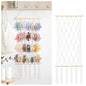 SNOWSTAR Macrame Claw Clip Organizer, Hanging Hair Clip Holder for Women Girls, 4-Tier Diamond-Shaped Grid Claw Clip Hanger, Hanging for Wall,Door,Closet. (white)