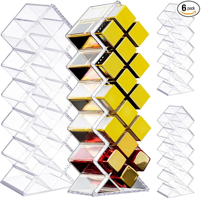 6 Pack Acrylic Lipstick Holder Organizer 96 Slots Clear Lip Gloss Holder Organizers Stackable Fish Shape Lipsticks Tower Lipstick Case Display Stand Storage Box for Makeup Cosmetic Vanity drawer