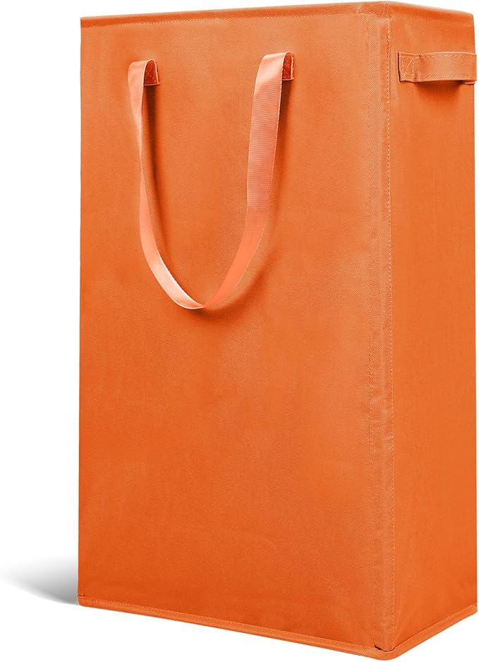Odonata Slim Laundry Hamper Handles Collapsible Laundry Basket Thin Dirty Clothes Basket Narrow Laundry Bag Foldable Dirty Hamper 45L (Orange)
