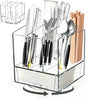 Cididu Acrylic Utensil Holder 360 Rotating, 2 Tier Silverware Organizer with Napkin Storage, Space Saving Countertop Caddy for Kitchen Table, Party, Holds Forks, Spoons, Knives, Napkins, 6.7''x7.8''