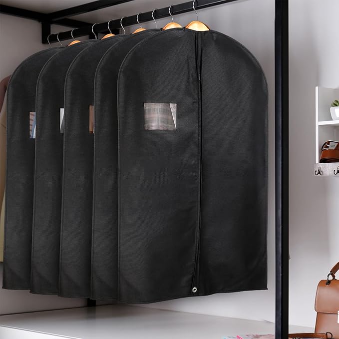 24 Pack Black Garment Bag Bulk for Closet Storage 40 Inch Hanging Suit Bags Cover Clothes Cover for Hanging with Zipper and Clear Window for Travel Men Coat Jacket Dance Dress