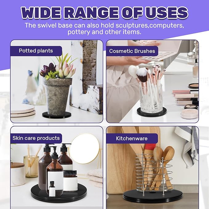 ASTIMESA 1 Pack PVC Lazy Susan Organizer 8 Inch, 360° Round Small Lazy Susan Turntable for Cabinet, Ball Bearing Spinning Rotating Fridge Tray for Cookie Potted Plants Display Black