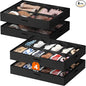 Lifewit Under Bed Shoe Storage Organizer 2 Pack(12 Shoes Cells+4 Boots Cells), 4.3 Inches Profile Fabric Shoes Container Box with Clear Cover, Foldable Storage Bag with 2 Handles, Fits 20 to 32 Pairs