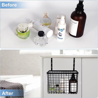 2 Pack Cabinet Door Organizer with Towel Bar, Over The Cabinet Door Storage with Towel Holder for Kitchen Cutting Board,Black