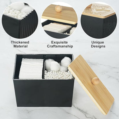 KIMCHOMERSE Qtip Holder Storage, Bathroom Cotton Ball Holder Canisters for Cotton Swab, Cottons Pad, Dental Floss Organizer, Hair Bands Container for Vanity Countertop -Black