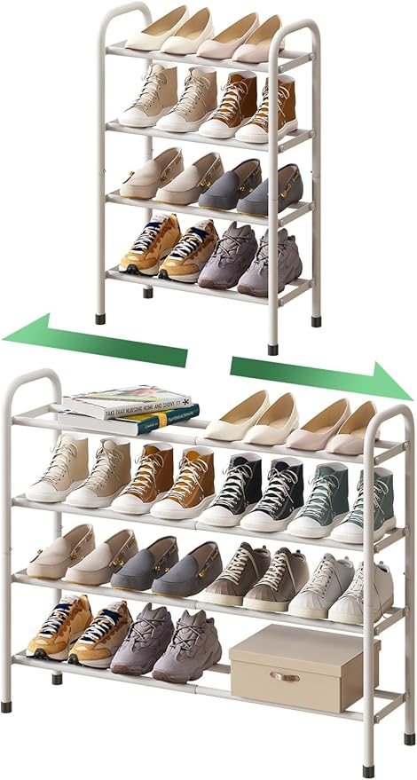 kiplant Expandable Shoe Rack, 4-Tier Expandable Metal Shoe Rack,Shoe Shelf for Closet, Entryway & Hallway