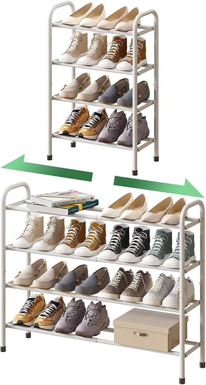 kiplant Expandable Shoe Rack, 4-Tier Expandable Metal Shoe Rack,Shoe Shelf for Closet, Entryway & Hallway