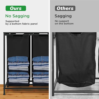 Laundry Sorter 3 Section, 180L Laundry Hamper Basket with Shelf and 2 Drawers, 3 Compartment Clothes Storage Organizer Cart, Pull-Out Removable Oxford Fabric Bags, Rustic Brown and Black