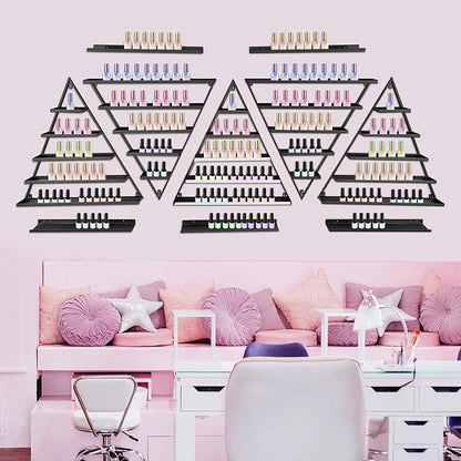 Wall-Mounted Nail Polish Rack, Set of 10 Triangular Black Nail Polish Shelf Lipstick Perfume Cosmetic Display Shelf for Home Spa Nail Salon Shop
