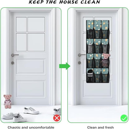 Cute Bear Over the Door Shoe Organizer 12 Large Pockets Hanging Shoe Organizer for Closet Foldable Shoe Rack for Door Sock Organizer