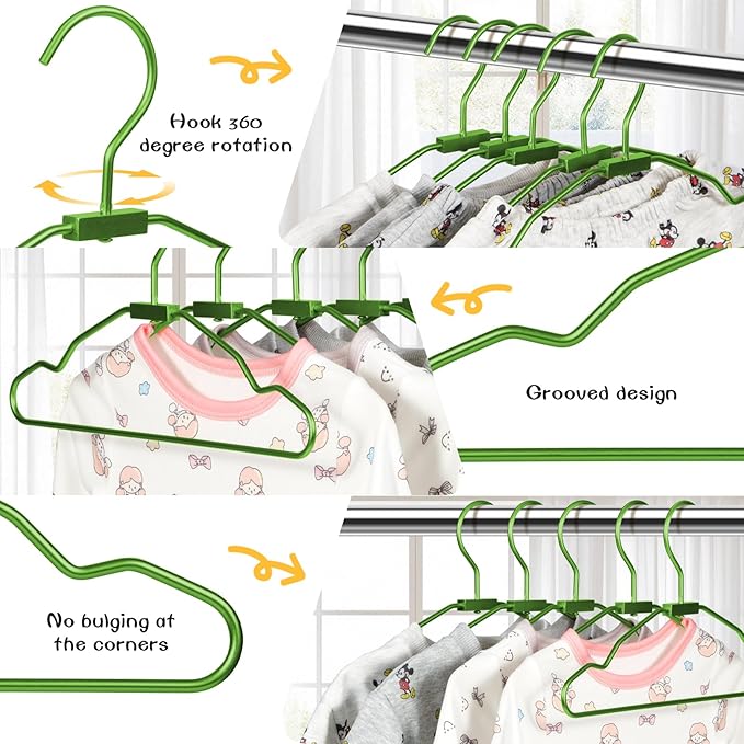 VWV Green Aluminum Hangers, 20 Pack Baby Hanger，12.6 Inch Children Baby Hangers, Sturdy Metal Children Clothes Hanger for Wardrobe, Space-Saving Toddler Hanger