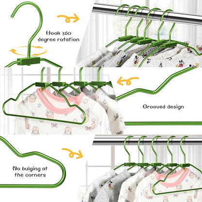 VWV Green Aluminum Hangers, 20 Pack Baby Hanger，12.6 Inch Children Baby Hangers, Sturdy Metal Children Clothes Hanger for Wardrobe, Space-Saving Toddler Hanger